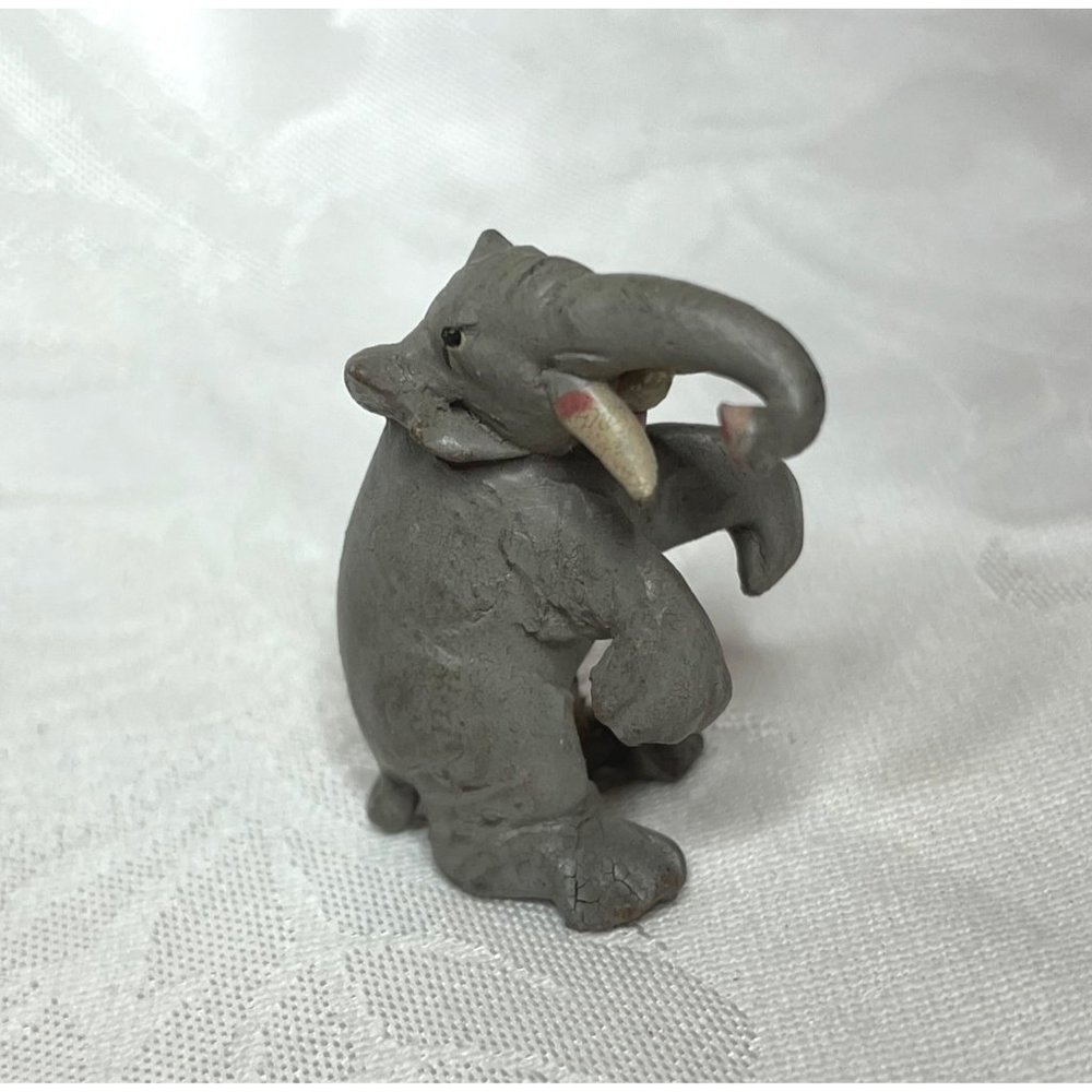 Vintage Clay Gray Seated Elephant Figurine